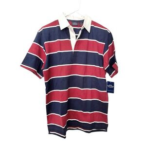 New With Tag Sonoma Boy's Large Polo Shirt Blue Red Striped Short Sleeve Casual